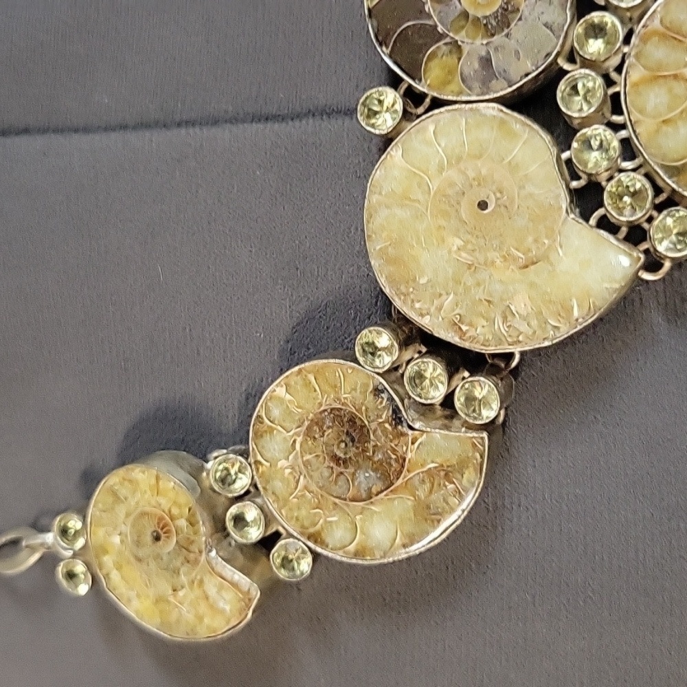 Chunky Boho Hippie Ammonite Fossil Shell Necklace with Citrine Accents - Picture 4 of 17